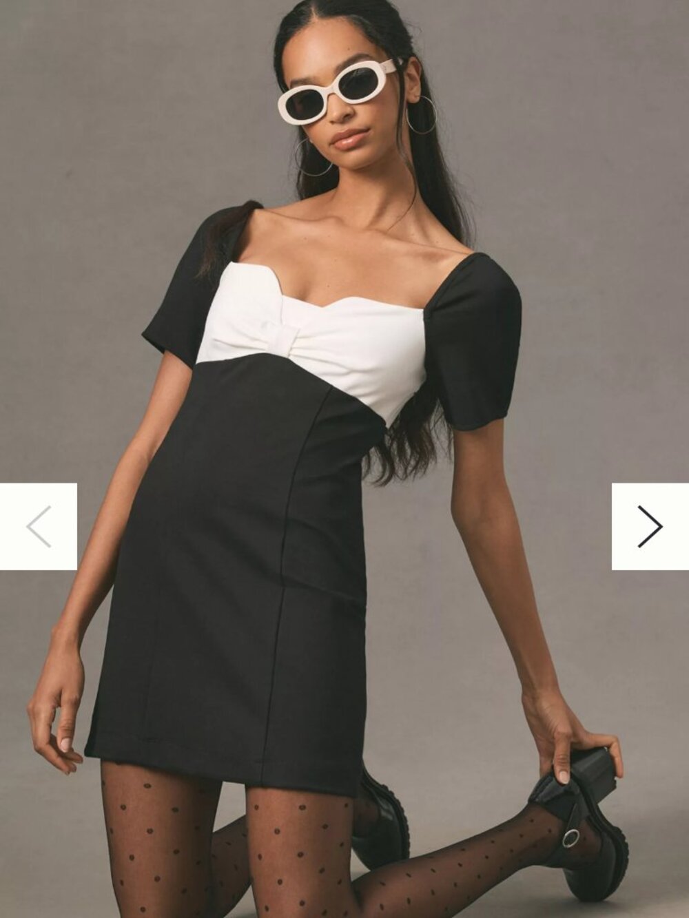 Anthropologie Maeve Bow-Front Shift Mini Dress | Black & White | Small